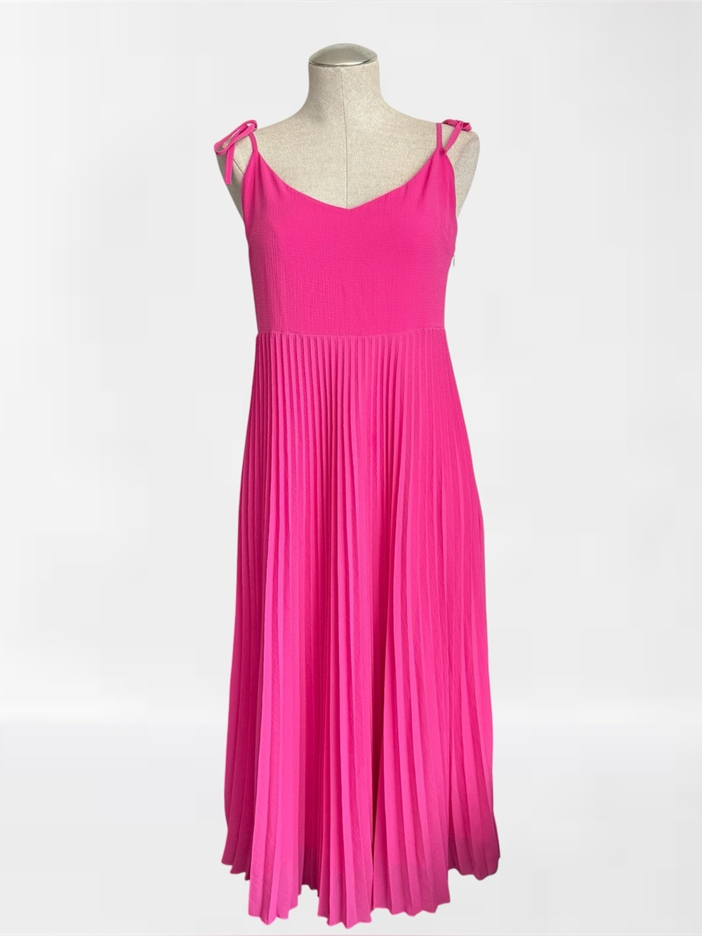Sezane Vibrant Pink Pleated Midi Dress